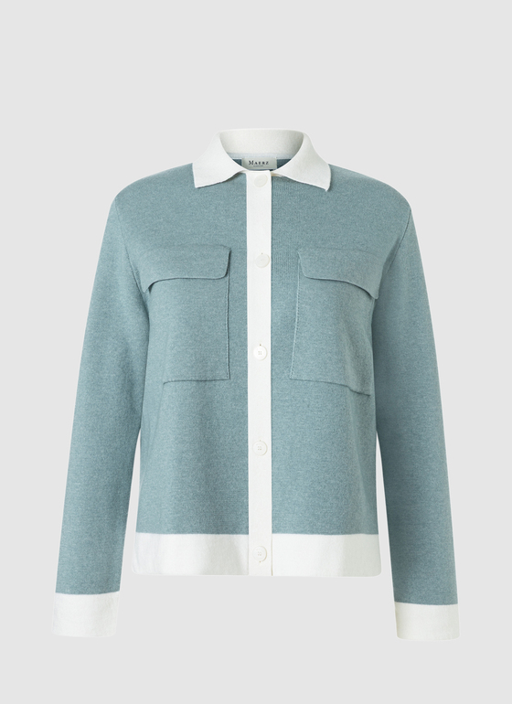 Strickjacke Knopf 1/1 Arm Lake Blue Frontansicht