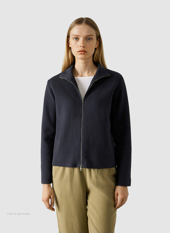 Strickjacke Zip 1/1 Arm Navy Frontansicht