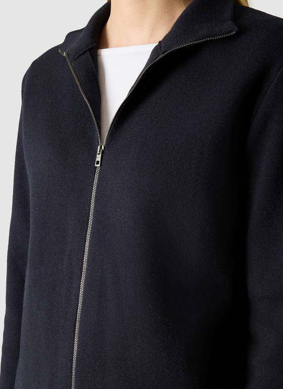 Strickjacke Zip 1/1 Arm Navy Frontansicht