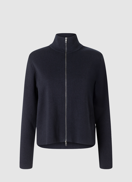 Strickjacke Zip 1/1 Arm Navy Frontansicht