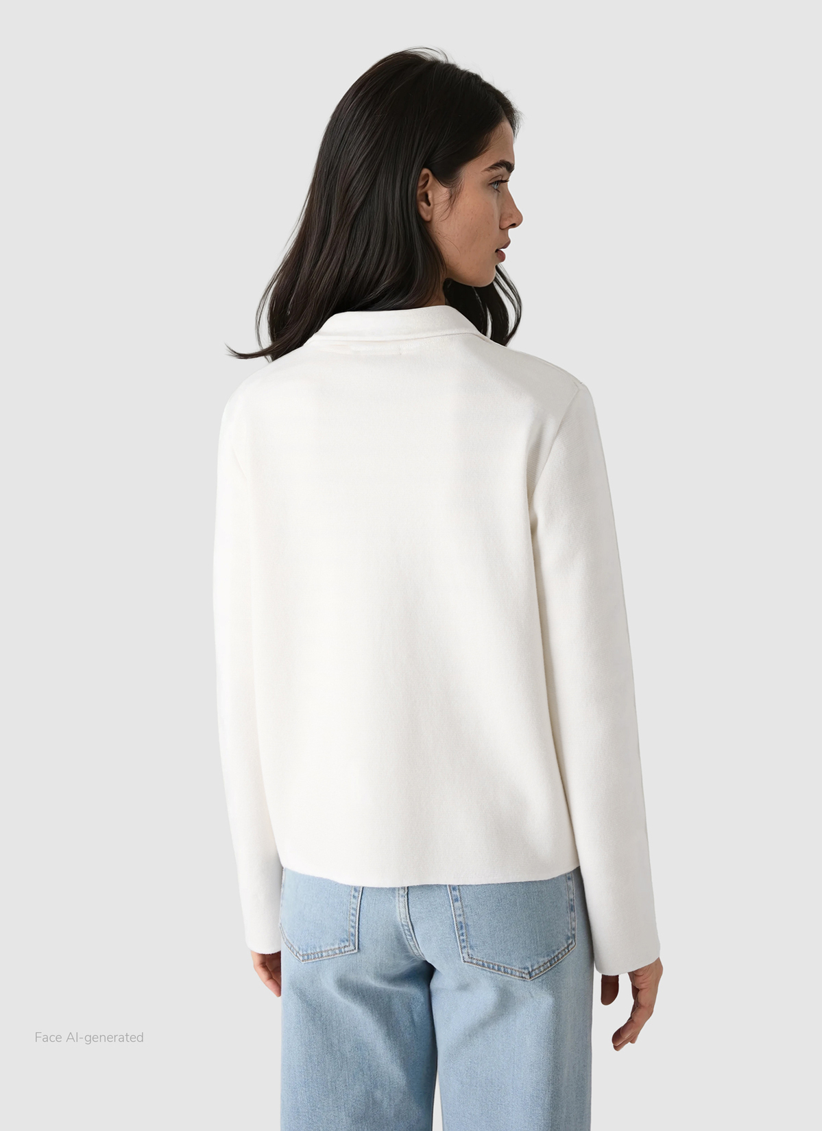 Strickjacke Zip 1/1 Arm, New White Rückansicht