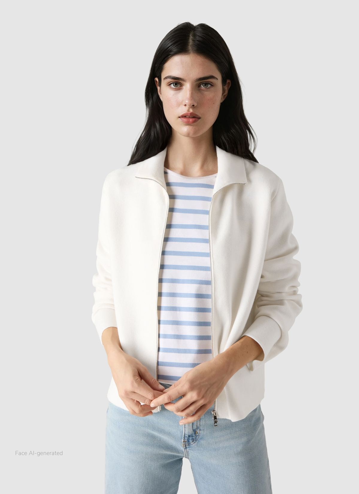 Strickjacke Zip 1/1 Arm, New White Detailansicht 2