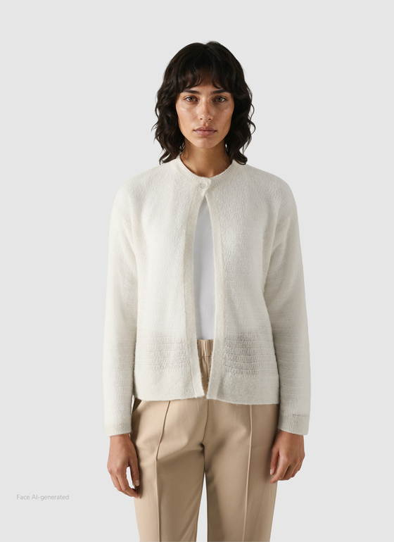 Strickjacke Knopf 1/1 Arm New White Frontansicht