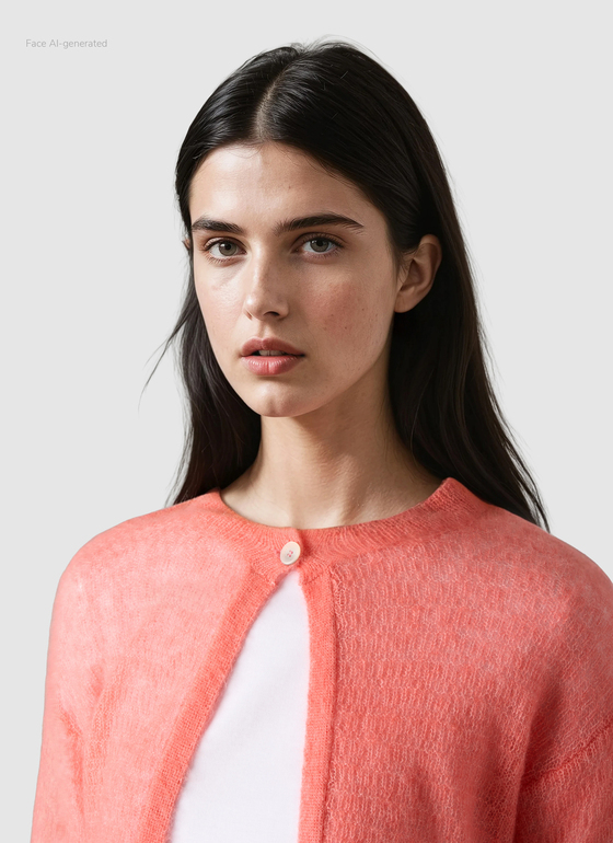 Strickjacke Knopf 1/1 Arm Flamingo Frontansicht