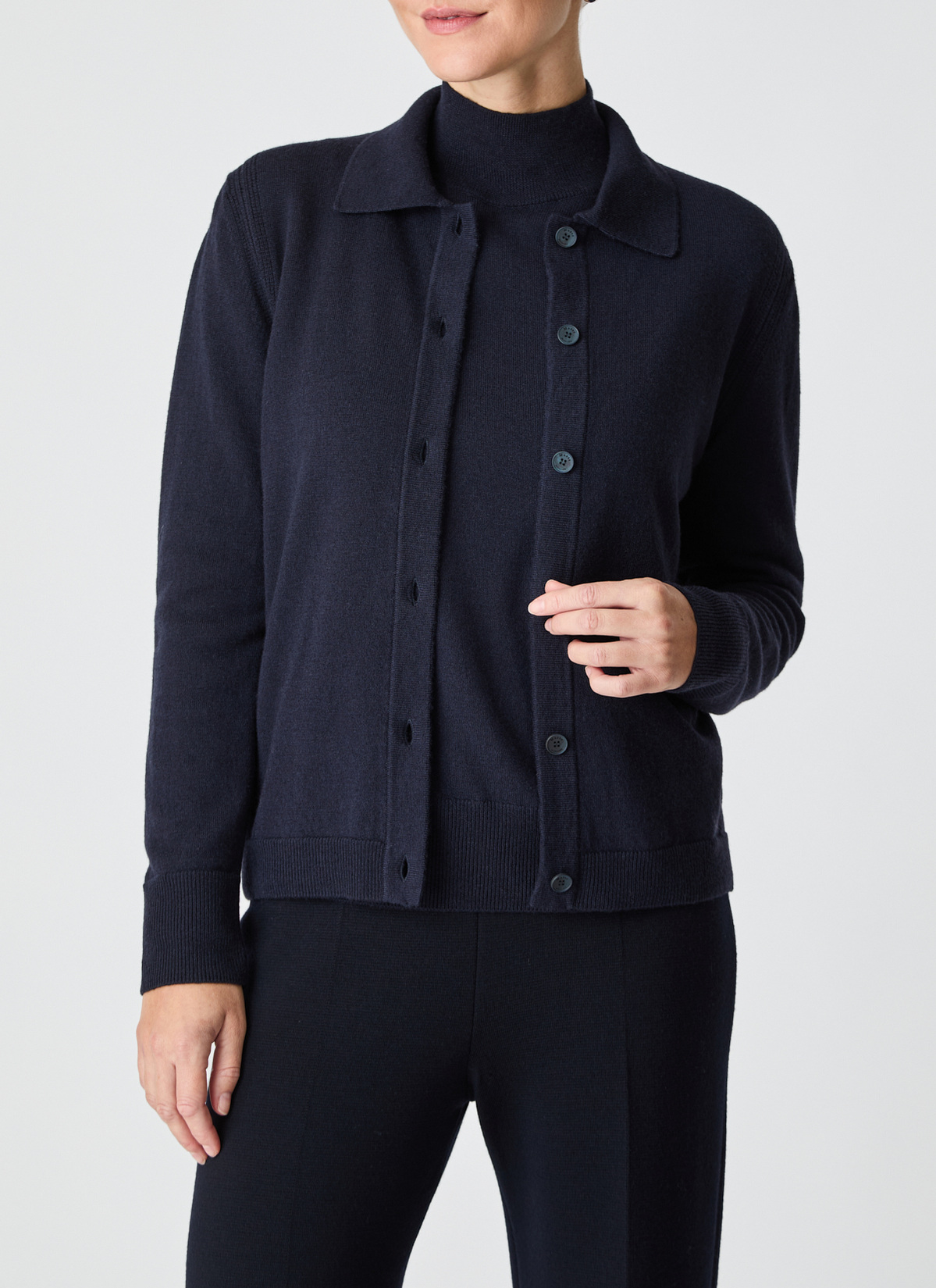 Strickjacke Knopf 1/1 Arm, Navy Frontansicht