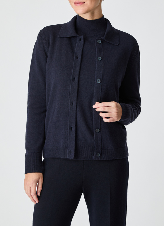 Strickjacke Knopf 1/1 Arm Navy Frontansicht