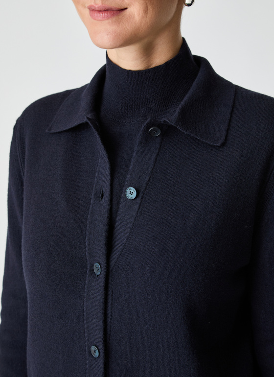 Strickjacke Knopf 1/1 Arm Navy Frontansicht