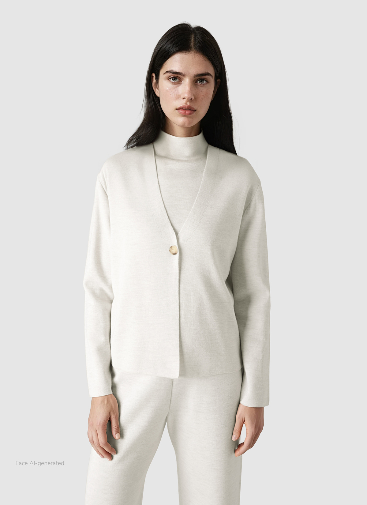 Strick Cardigan 1/1 Arm, Off White Frontansicht