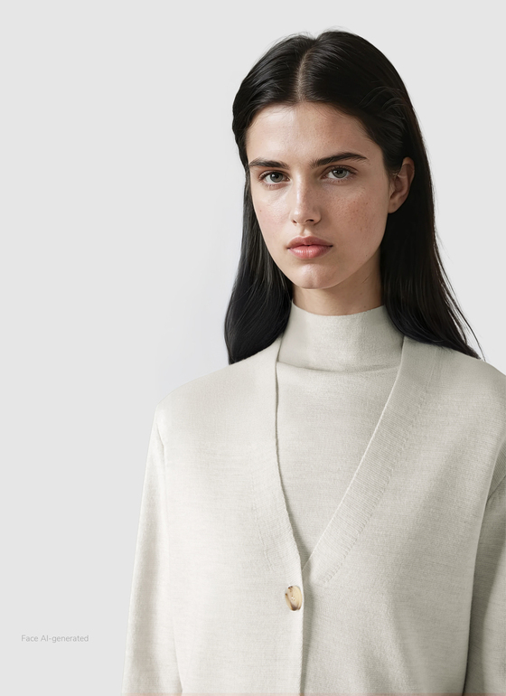 Strick Cardigan 1/1 Arm Off White Frontansicht