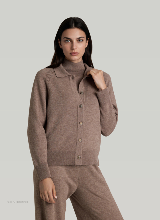 Strickjacke lang Taupe Grey Frontansicht