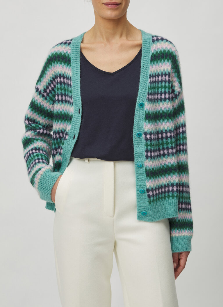 Strick Cardigan 1/1 Arm, Glacier Green Frontansicht