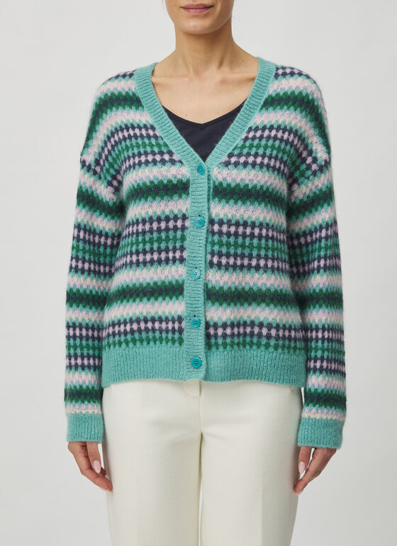 Strick Cardigan 1/1 Arm Glacier Green Frontansicht