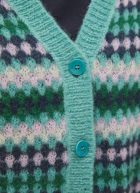 Strick Cardigan 1/1 Arm Glacier Green Frontansicht