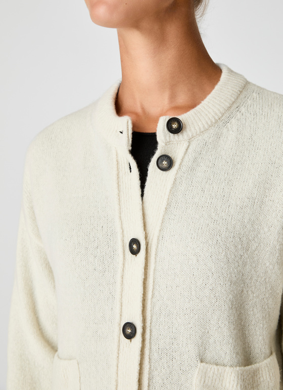 Strickjacke Knopf 1/1 Arm New White Frontansicht