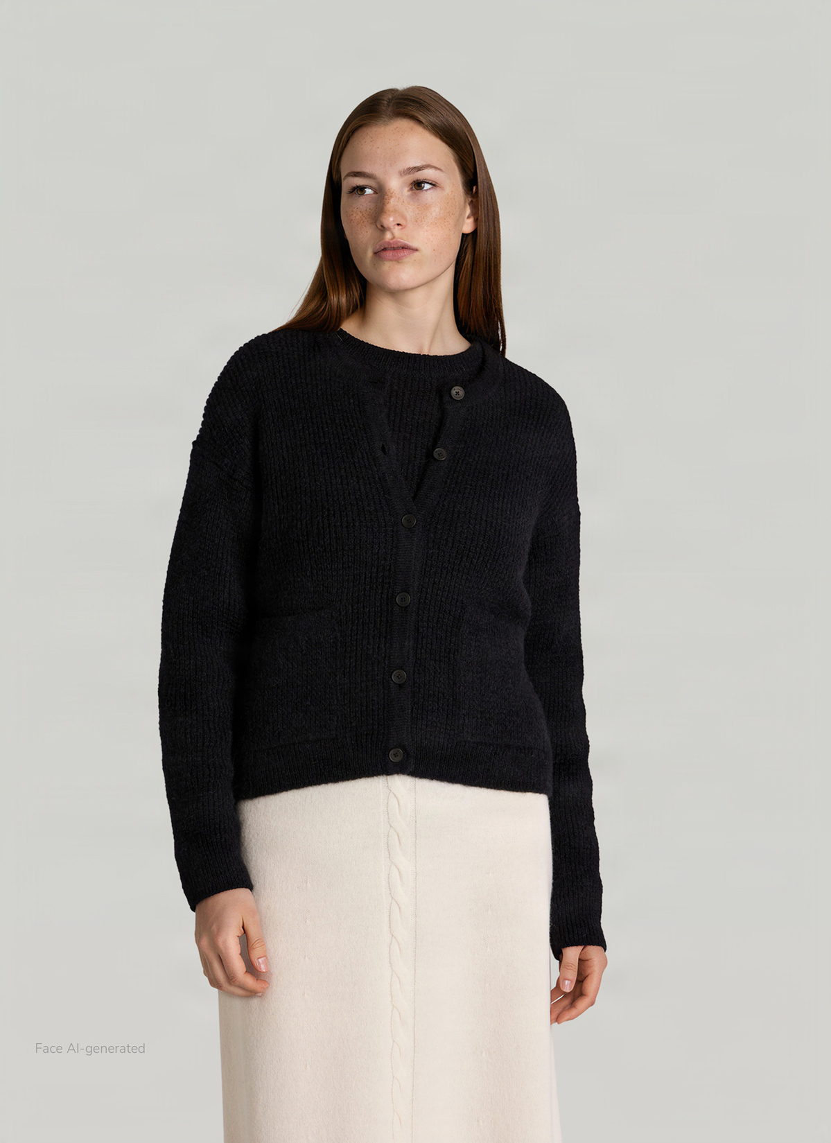 Strickjacke 1/1 Arm, Black Frontansicht