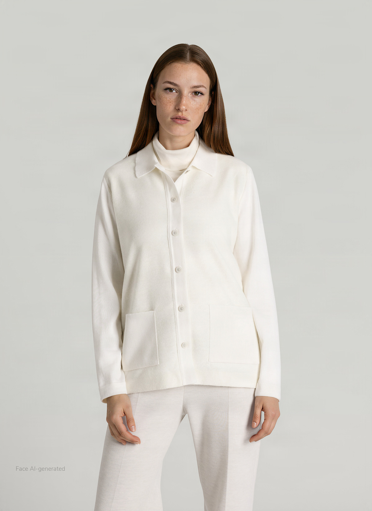 Strickjacke Knopf 1/1 Arm, New White Frontansicht