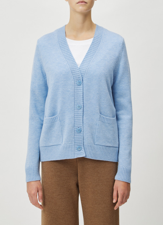 Strick Cardigan 1/1 Arm Blue Fountain Frontansicht