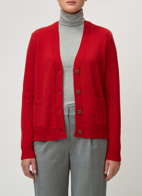 Strick Cardigan 1/1 Arm Cherry Red Frontansicht