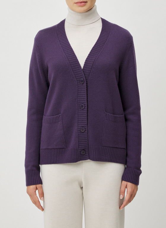 Strick Cardigan 1/1 Arm Aubergine Frontansicht