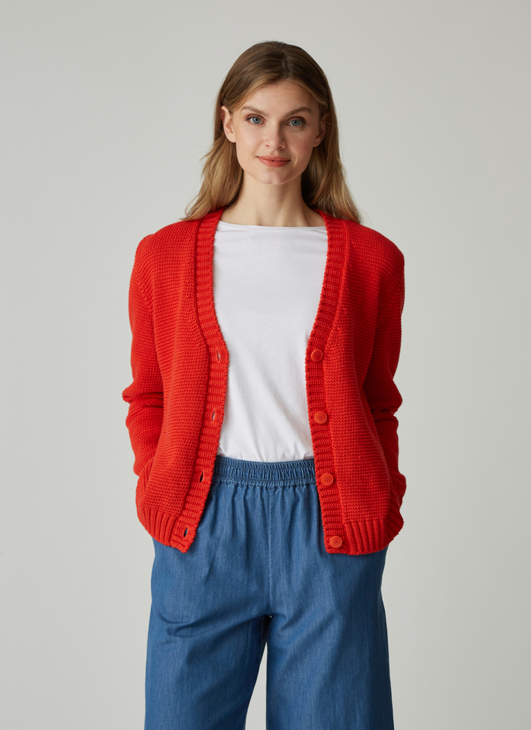 Strick Cardigan 1/1 Arm, Caribbean Red Frontansicht