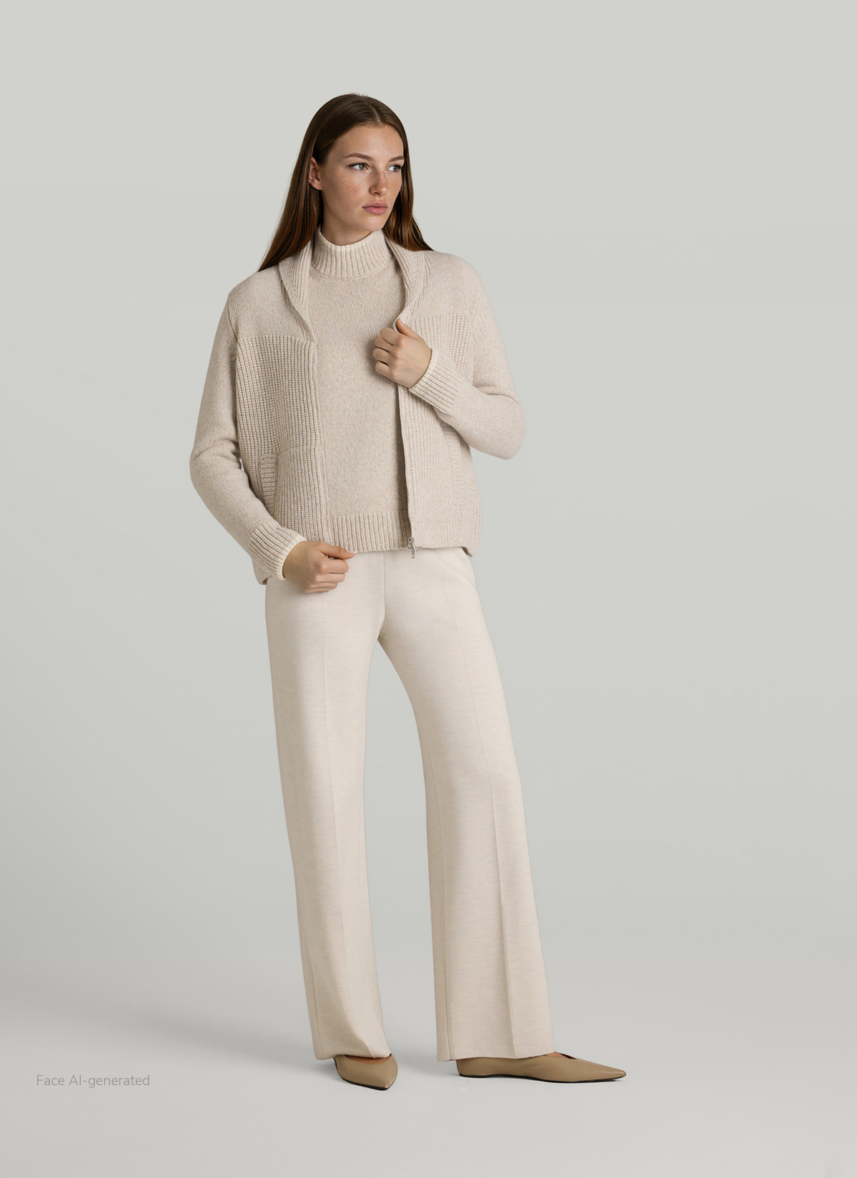 Strickjacke Zip 1/1 Arm, Autumn Stone Detailansicht 2