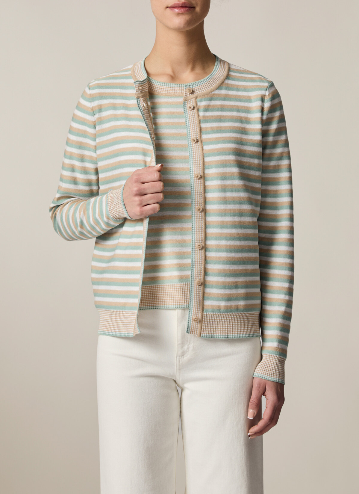 Strickjacke Knopf 1/1 Arm, Light Aqua Frontansicht