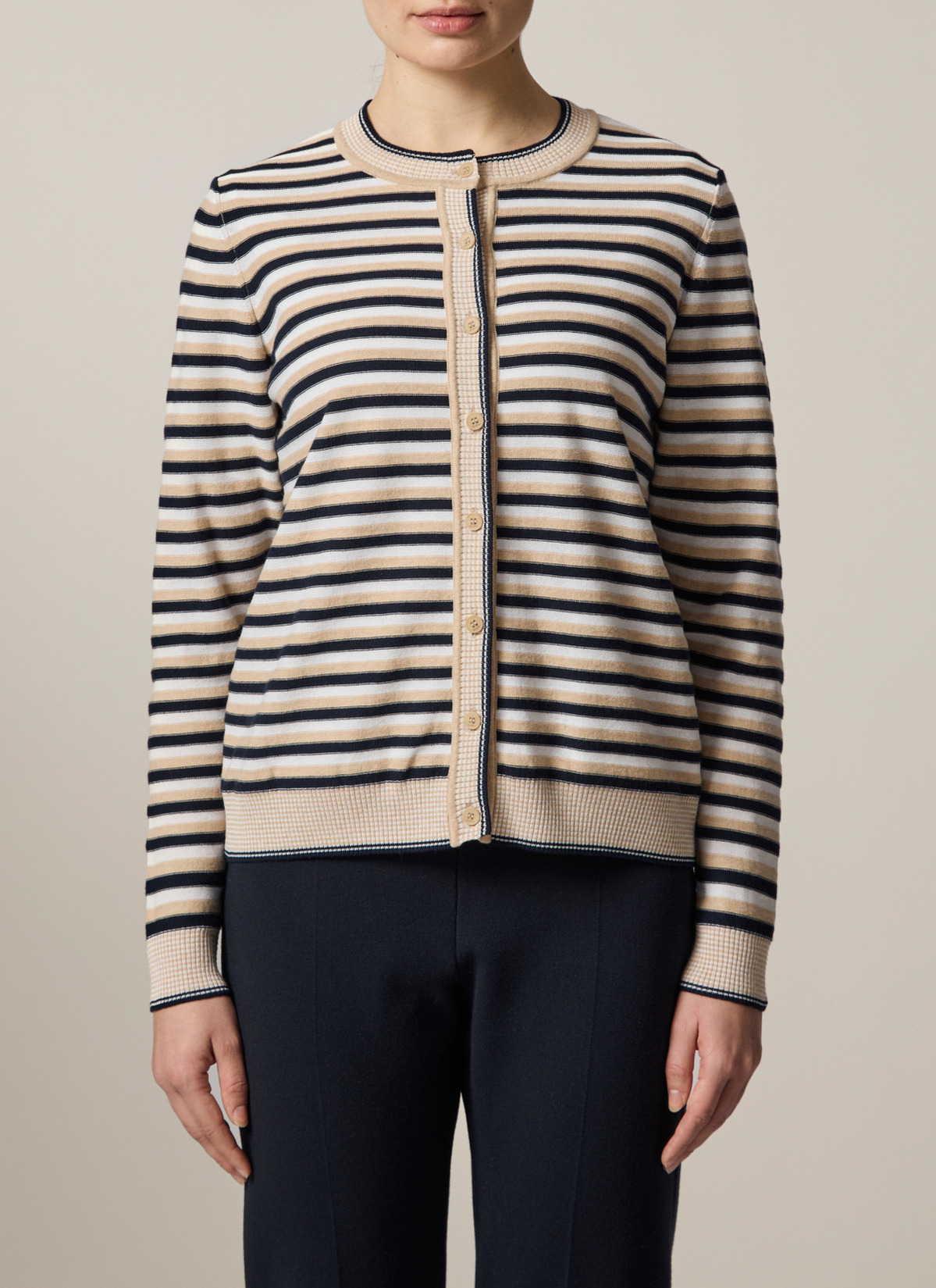 Strickjacke Knopf 1/1 Arm, Navy Frontansicht