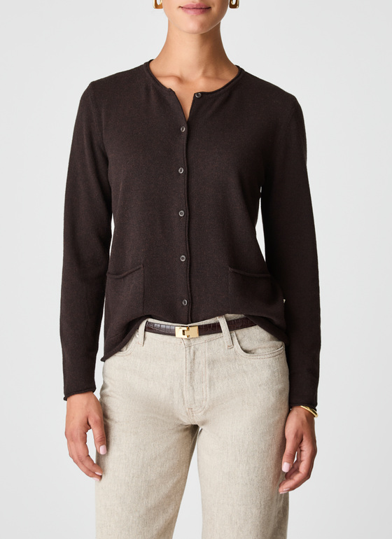 Strickjacke Knopf 1/1 Arm Dark Espresso Frontansicht