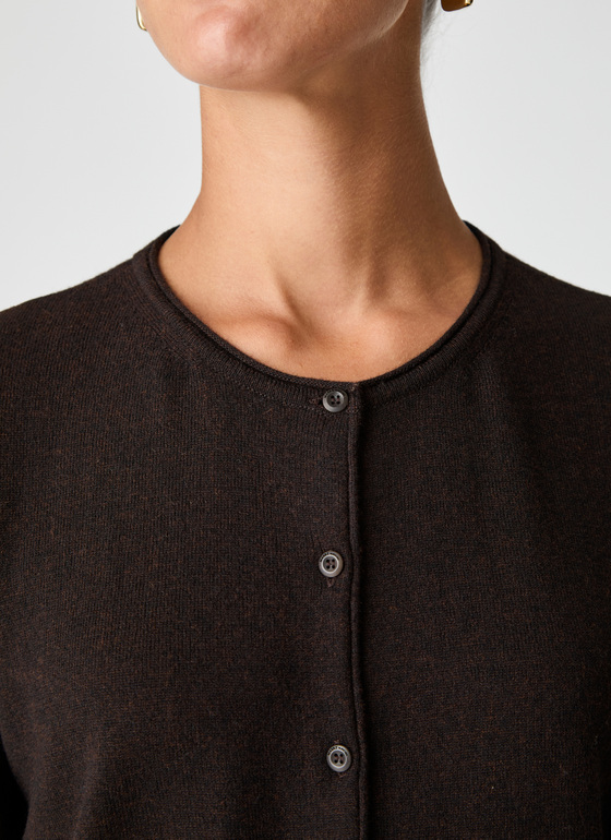 Strickjacke Knopf 1/1 Arm Dark Espresso Frontansicht