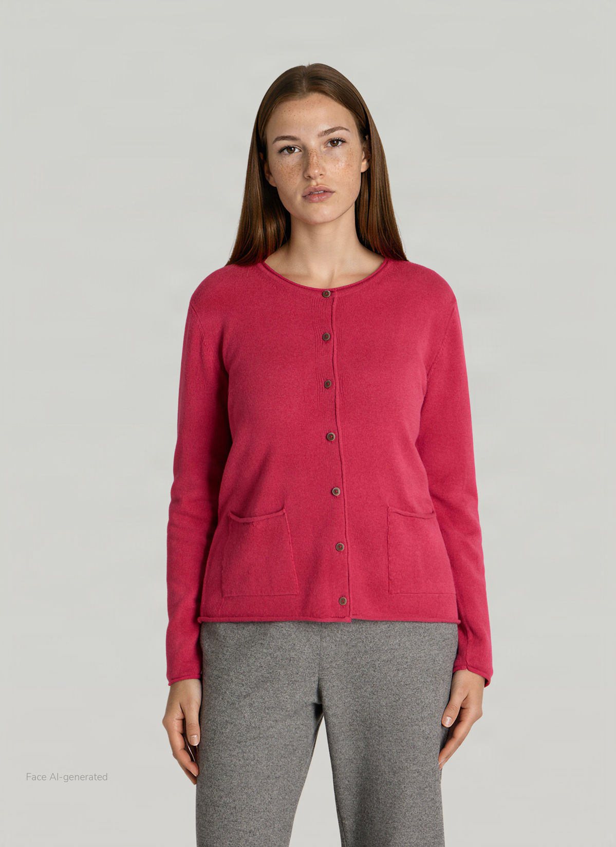 Strickjacke 1/1 Arm, Peony Red Frontansicht