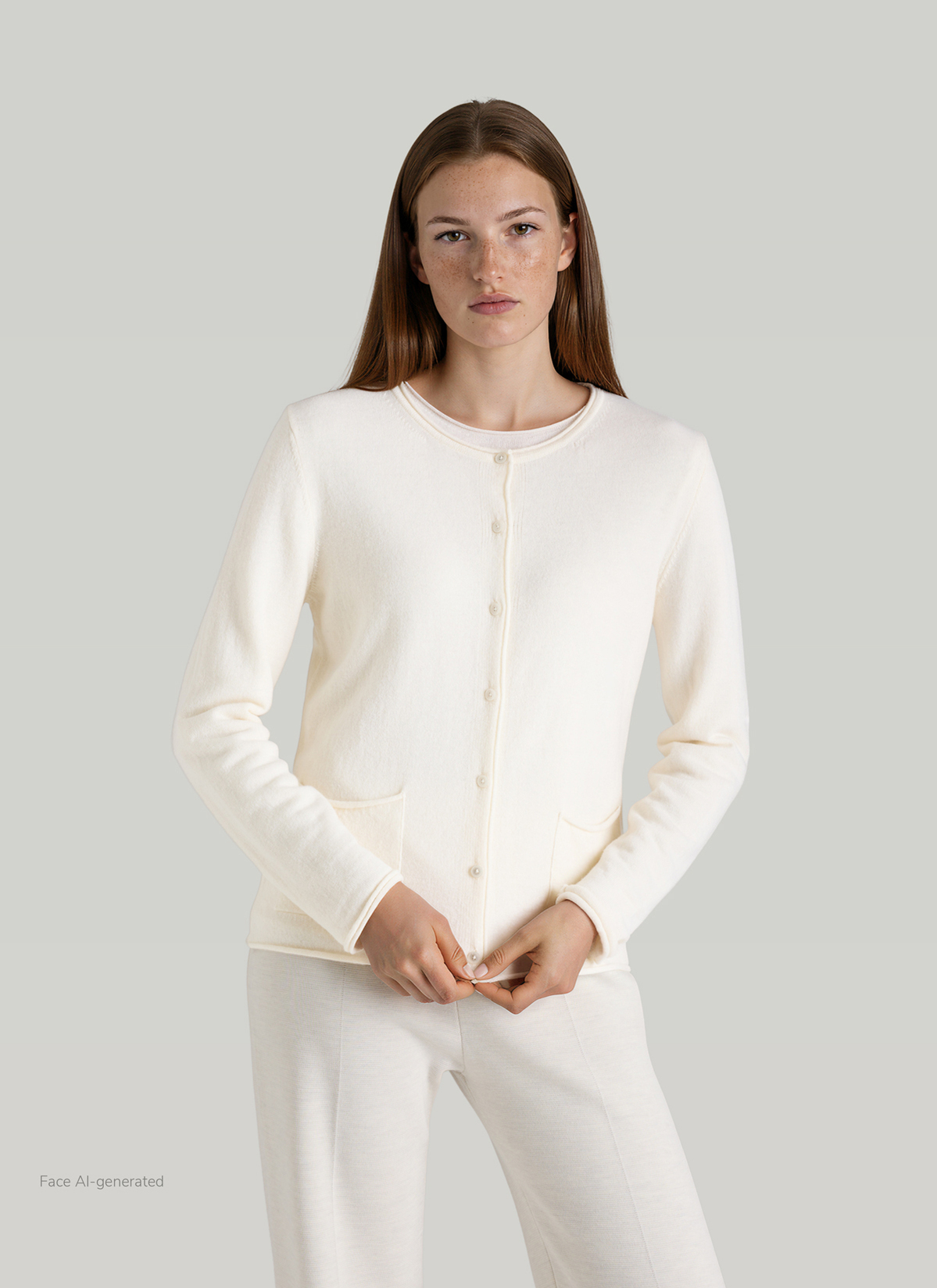Strickjacke 1/1 Arm, New White Frontansicht