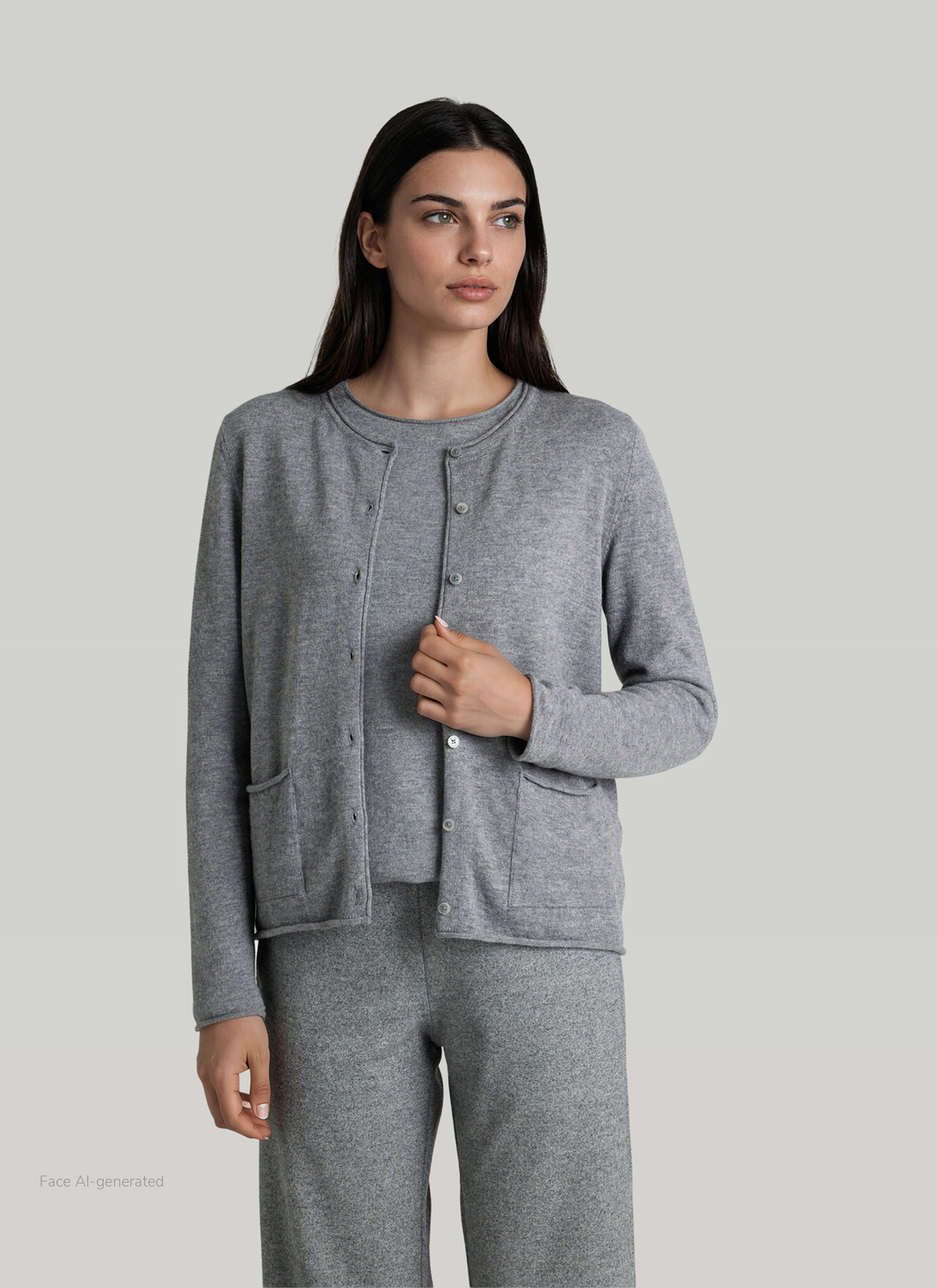 Strickjacke 1/1 Arm, Autumn Mist Frontansicht