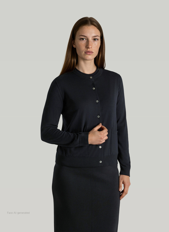 Strickjacke Knopf 1/1 Arm Navy Frontansicht