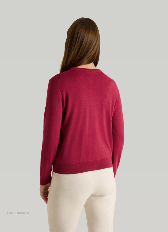 Strickjacke Knopf 1/1 Arm Peony Red Frontansicht