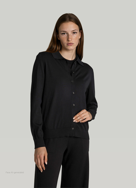Strickjacke Knopf 1/1 Arm Black Frontansicht