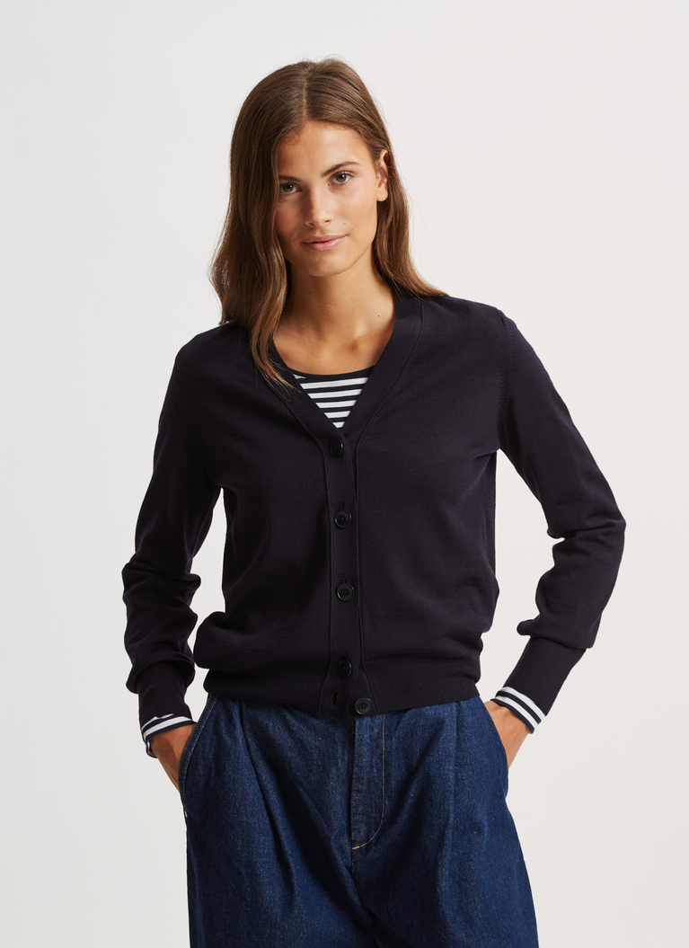 Strick Cardigan 1/1 Arm, Navy Frontansicht