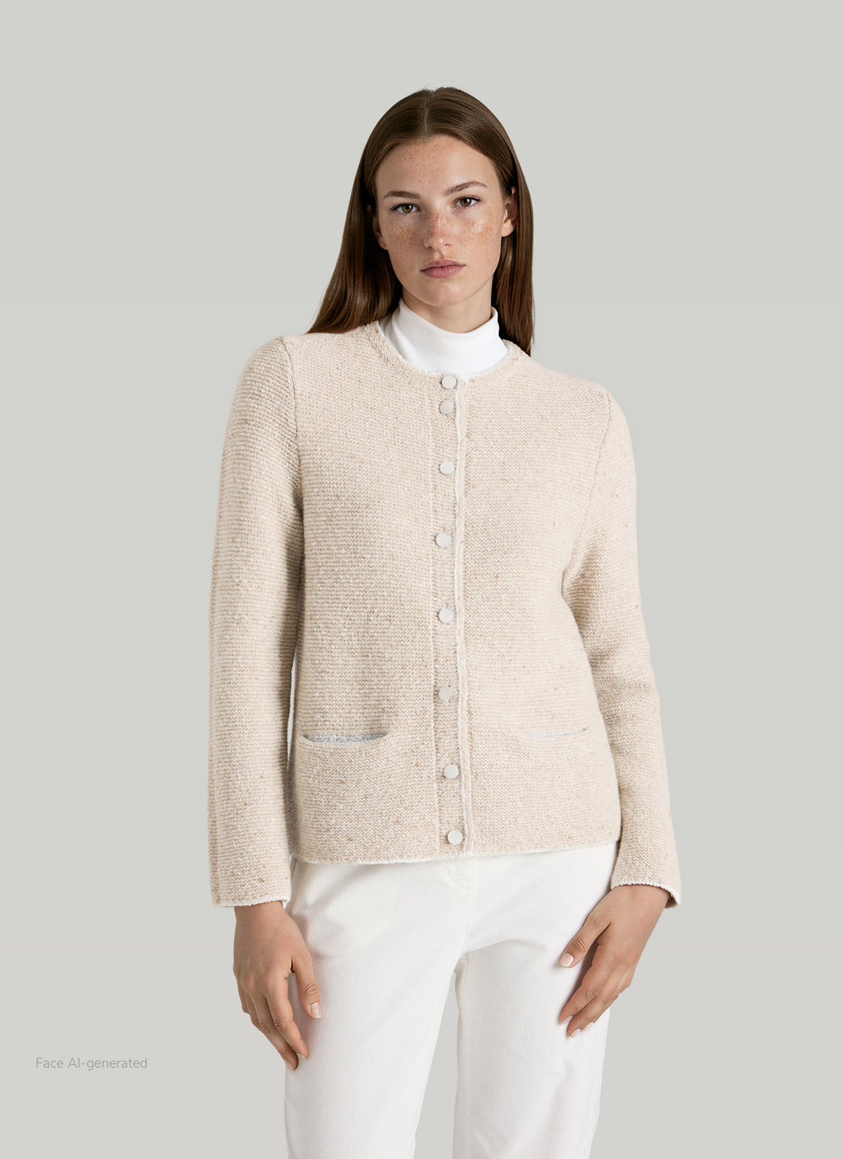 Strickjacke 1/1 Arm, Frosted Dune Frontansicht