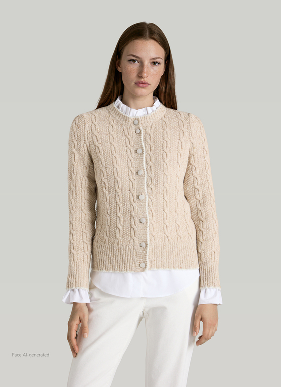 Strickjacke Knopf 1/1 Arm Frosted Dune Frontansicht