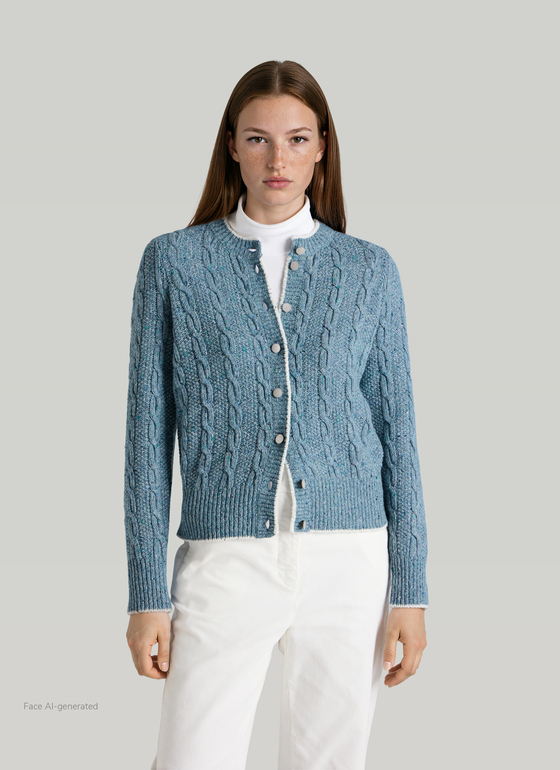 Strickjacke Knopf 1/1 Arm Dutch Blue Frontansicht