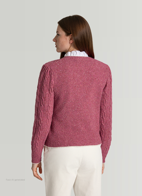 Strickjacke Knopf 1/1 Arm Peony Red Frontansicht