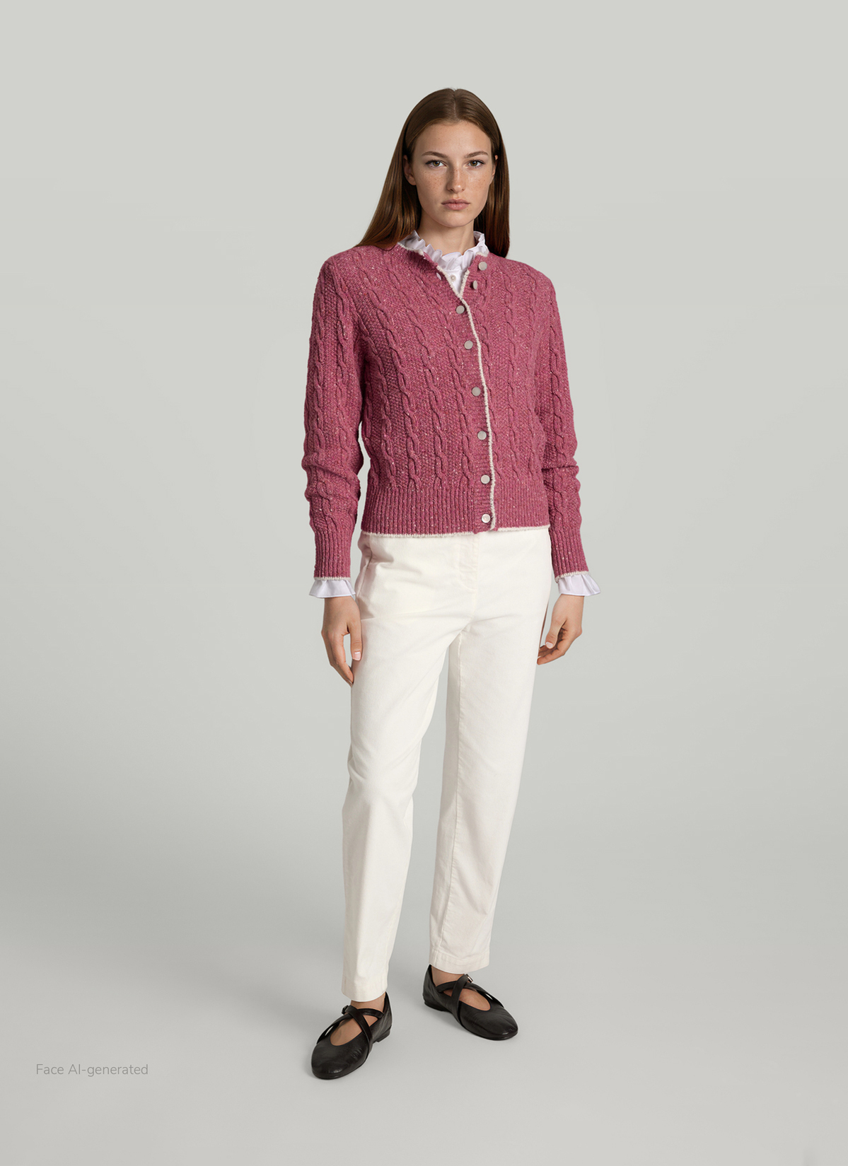 Strickjacke Knopf 1/1 Arm, Peony Red Detailansicht 2