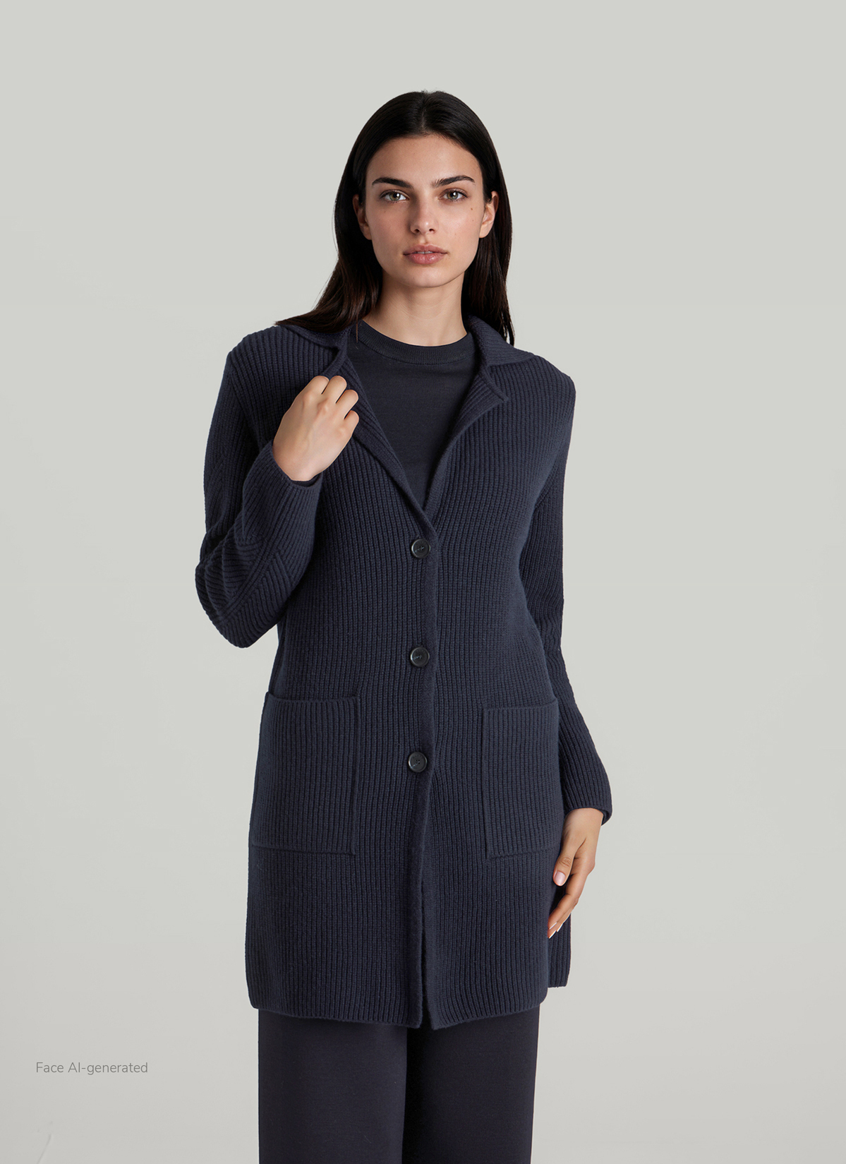 Strickjacke 1/1 Arm, Navy Frontansicht