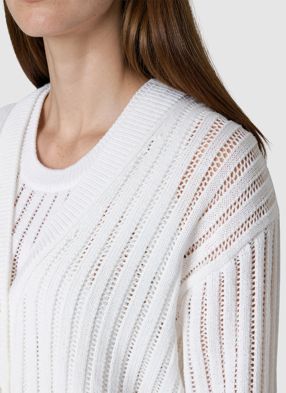 Strick Cardigan 1/1 Arm Pure White Frontansicht