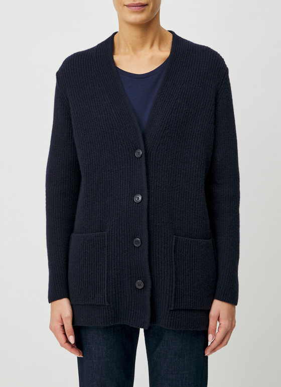 Strick Cardigan 1/1 Arm Navy Frontansicht