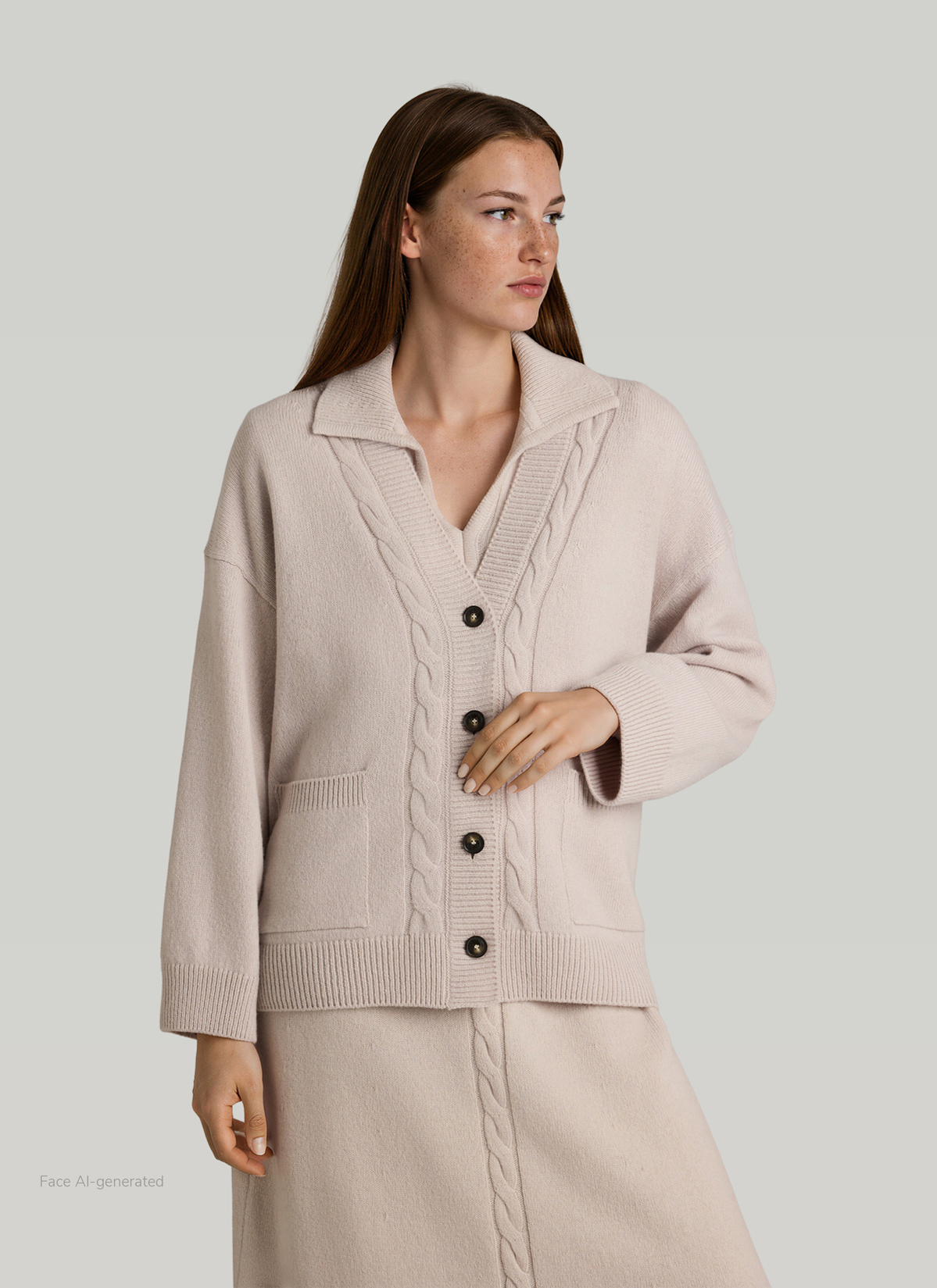 Strickjacke 1/1 Arm, Autumn Stone Frontansicht