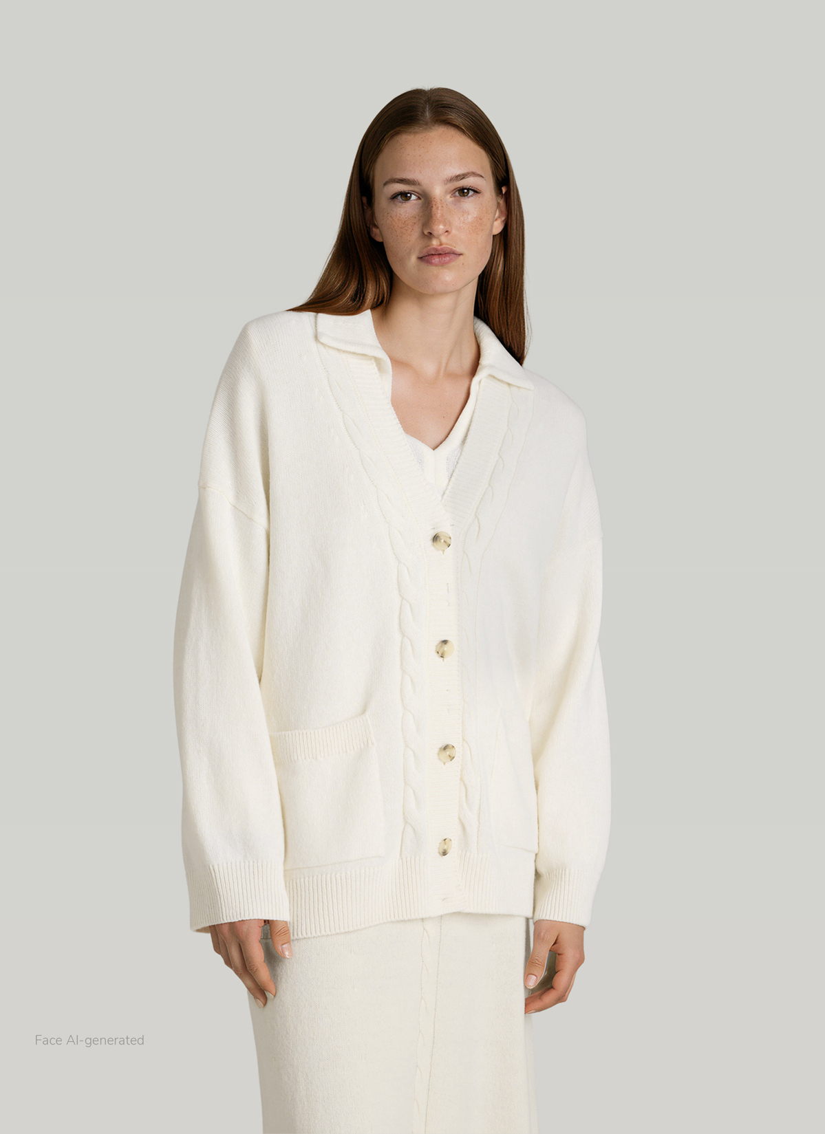 Strickjacke 1/1 Arm, New White Frontansicht