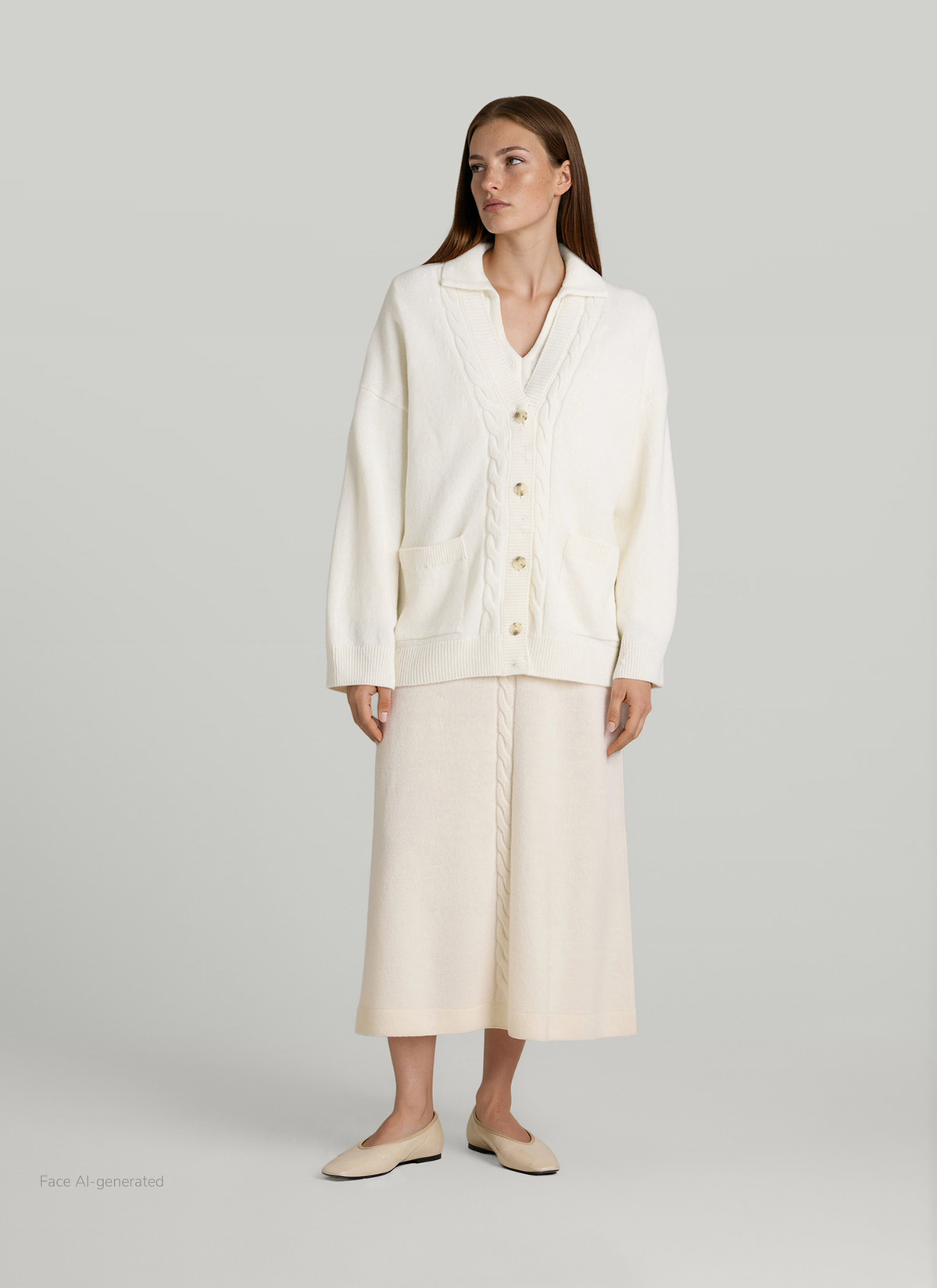 Strickjacke 1/1 Arm, New White Detailansicht 2
