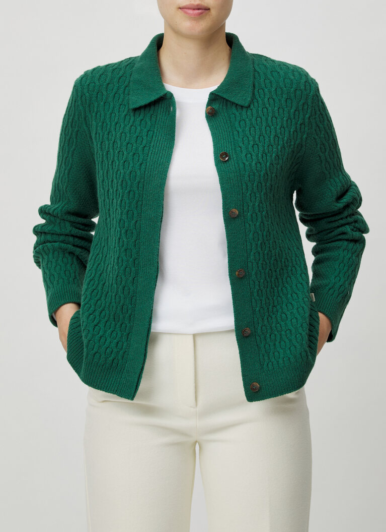 Strickjacke Knopf 1/1 Arm, Bottle Green Frontansicht