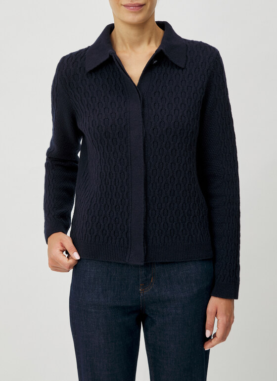 Strickjacke Knopf 1/1 Arm Navy Frontansicht