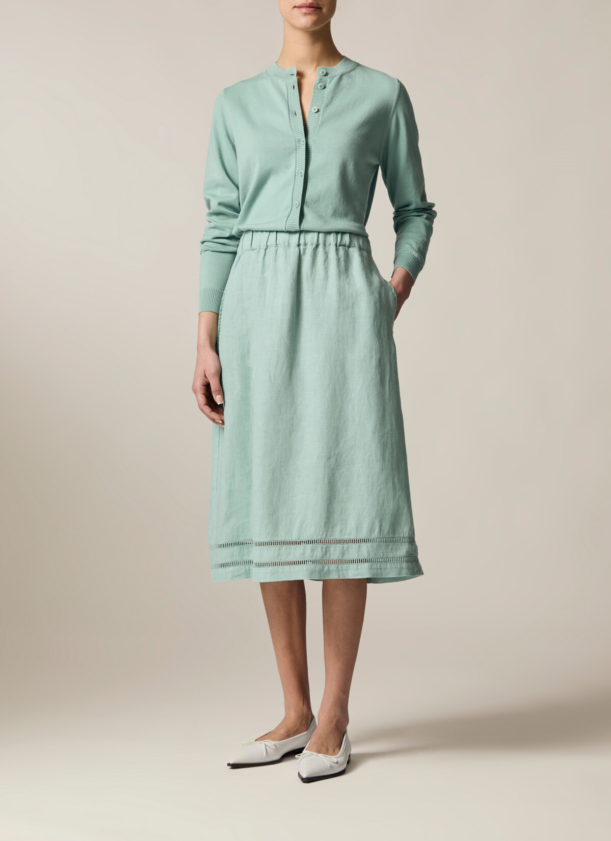 Strickjacke Knopf 1/1 Arm, Light Aqua Detailansicht 2